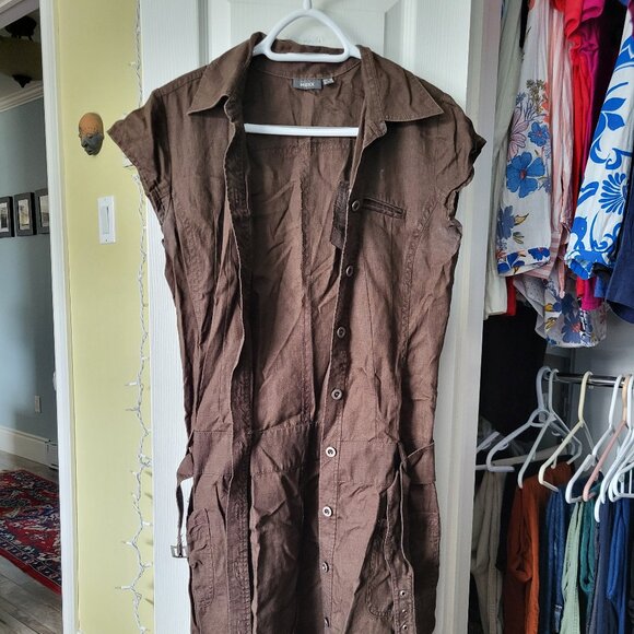 Brown linen belted Mexx dress - Picture 1 of 4